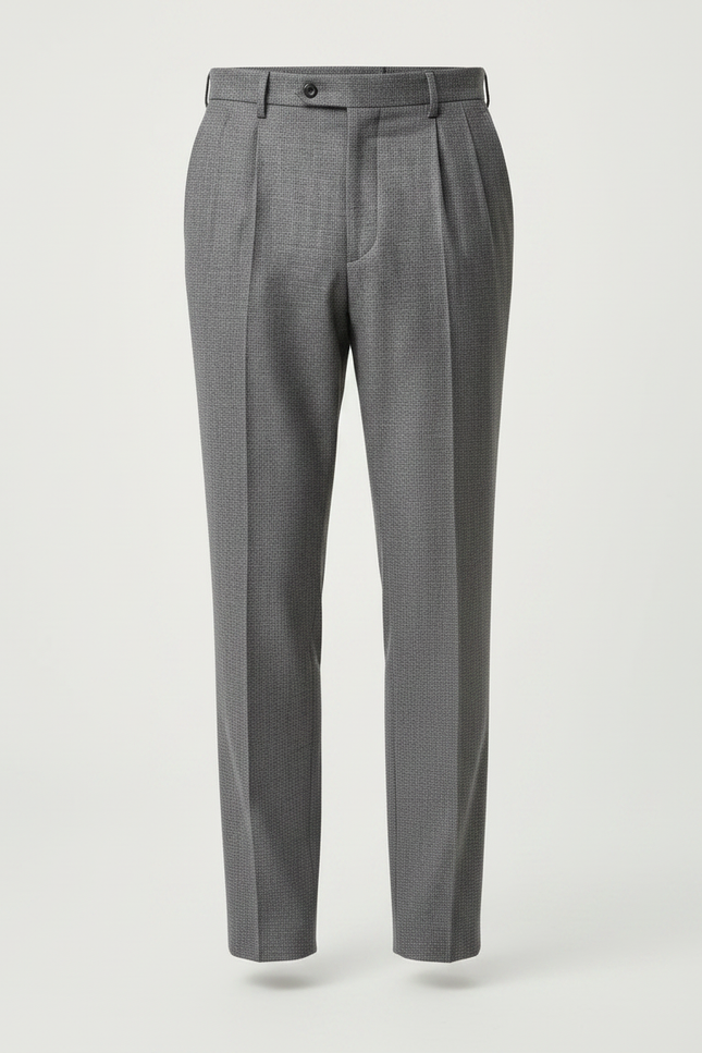 Pantalon À Pince Gris Élégant Coupe Ample Homme - Laine - vue 3