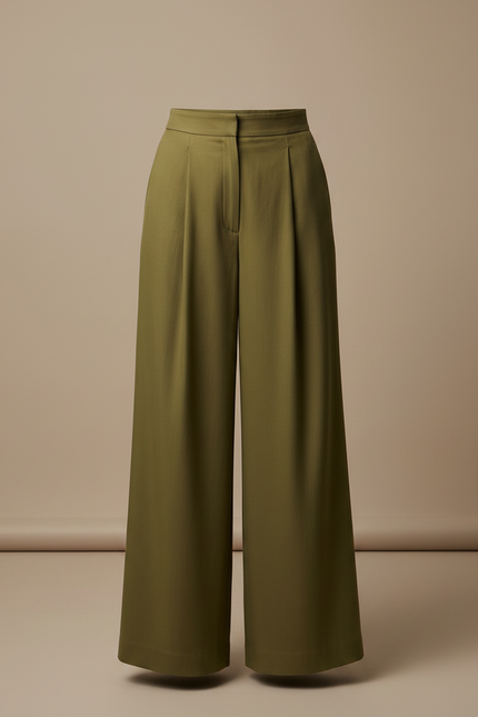 Pantalon À Pince Kaki Ample Fluide Élégant Femme - Gabardine - vue 3