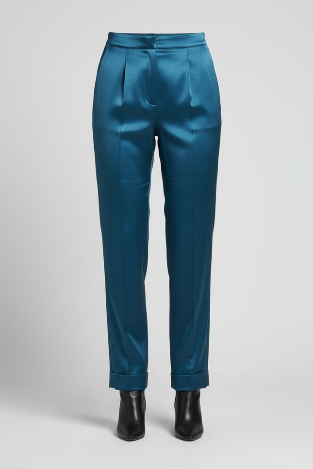 Pantalon À Pince Bleu Canard Satiné Élégant Fluide - vue 3