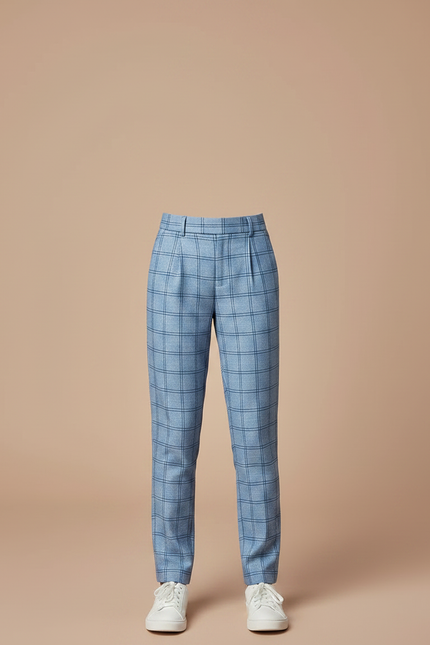 Pantalon À Pince Bleu Carreaux Plaid Enfant - Gabardine - vue 3