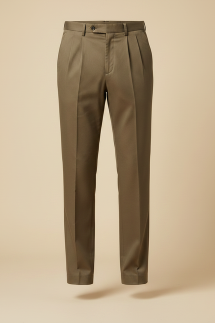 Pantalon À Pince Kaki Plissé Droit Élégant Coton Décontracté - Gabardine - vue 3