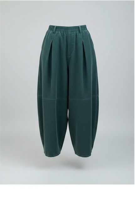 Pantalon À Pince Vert Côtelé Ample Décontracté Femme - Cordé - vue 3