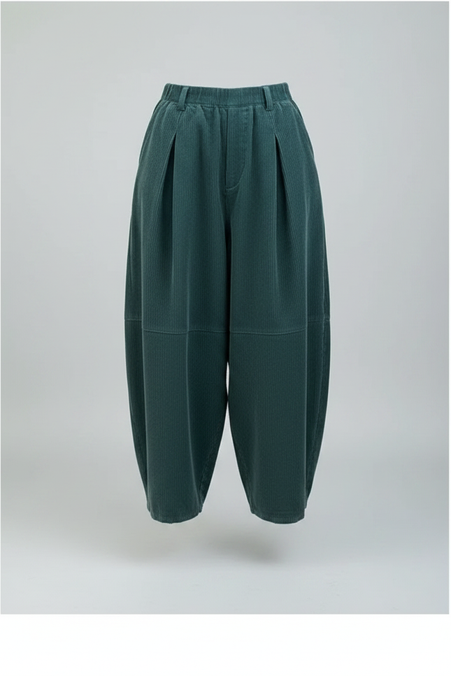 Pantalon À Pince Vert Côtelé Ample Décontracté Femme - Cordé - vue 3