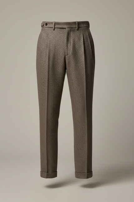 Pantalon À Pince Marron Laine Drapé Plissé Homme - Tweed - vue 3