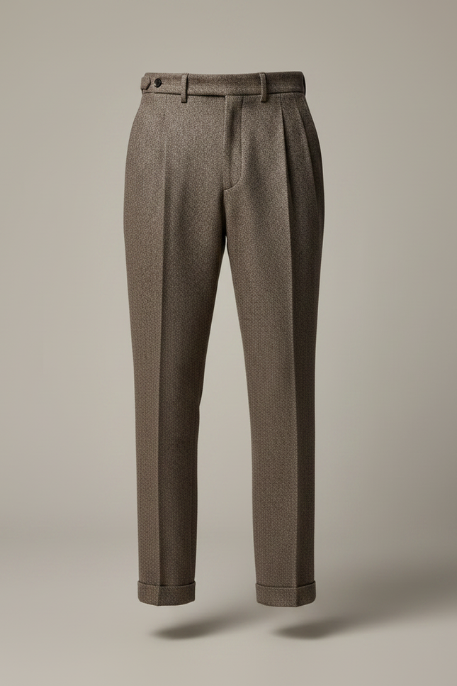 Pantalon À Pince Marron Laine Drapé Plissé Homme - Tweed - vue 3
