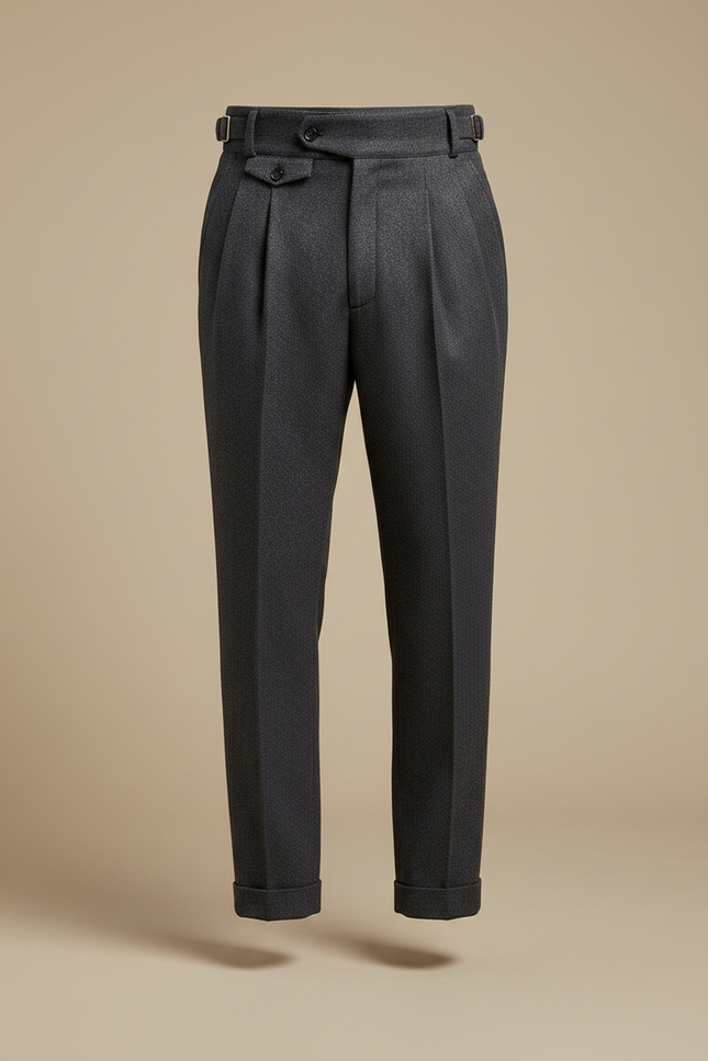 Pantalon À Pince Gris Foncé Laine Plissé Droit Élégant - vue 3