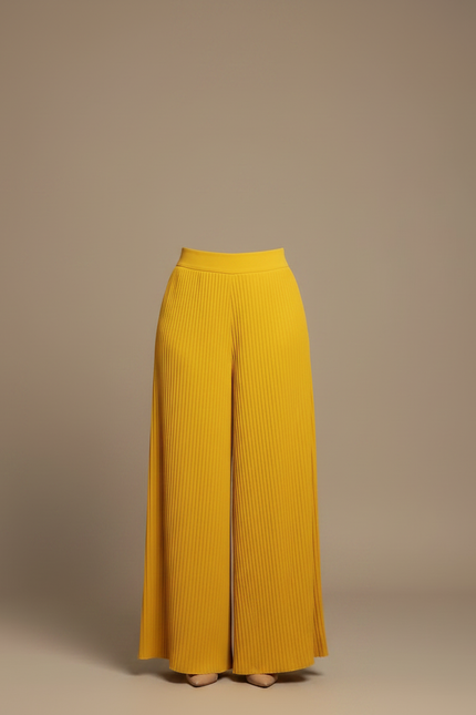 Pantalon À Pince Jaune Plissé Ample Fluide Élégant - Polyester - vue 3