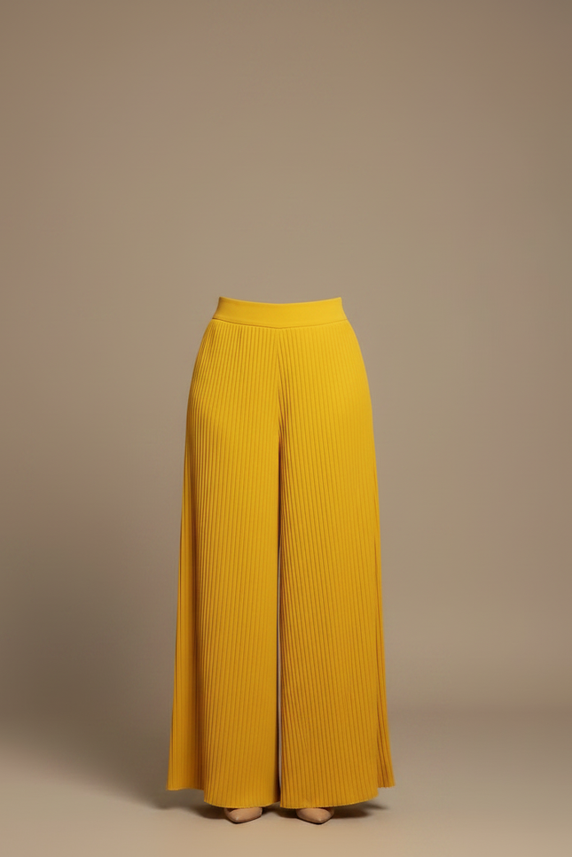 Pantalon À Pince Jaune Plissé Ample Fluide Élégant - Polyester - vue 3