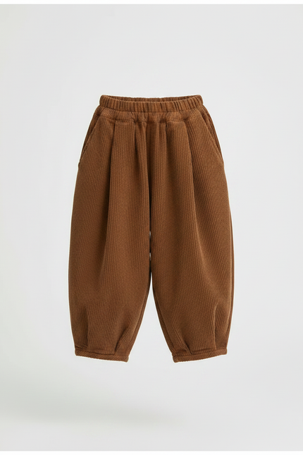Pantalon À Pince Marron Côtelé Ample Décontracté Enfant - Cordé - vue 3