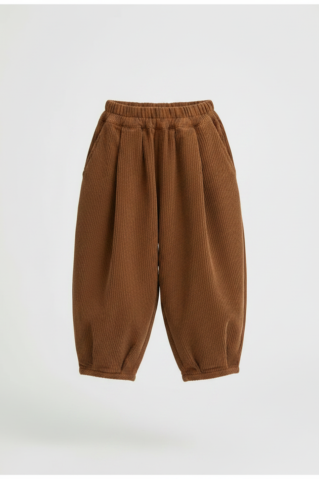 Pantalon À Pince Marron Côtelé Ample Décontracté Enfant - Cordé - vue 3