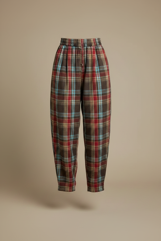 Pantalon À Pince Plaid Écossais Ample Décontracté Taille Haute - Multicolore Laine - vue 3