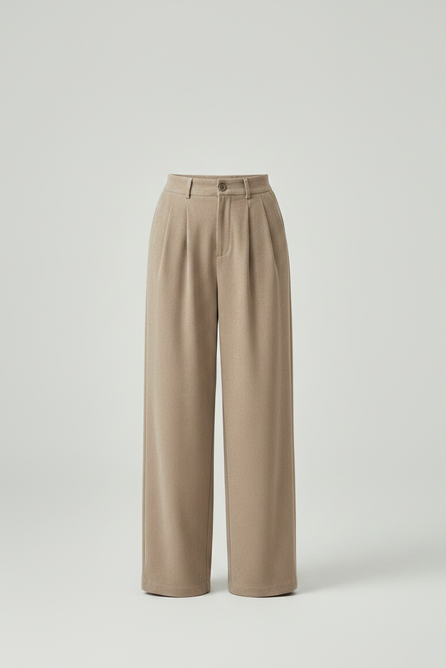 Pantalon À Pince Beige Plissé Droit Ample Décontracté - Molleton - vue 3
