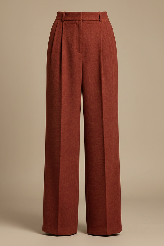 Pantalon À Pince Laine Large Plissé Rouge Brique Élégant - Bordeaux - vue 3