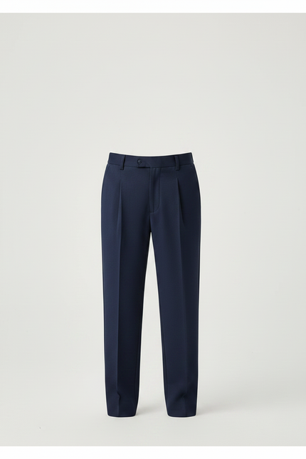 Pantalon À Pince Bleu Marine Plissé Droit Enfant - Gabardine - vue 3