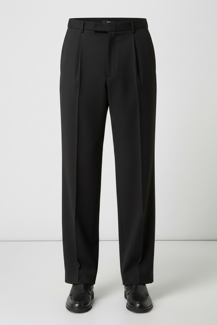 Pantalon À Pince Noir Droit Ample Plissé Élégant - Polyester - vue 3