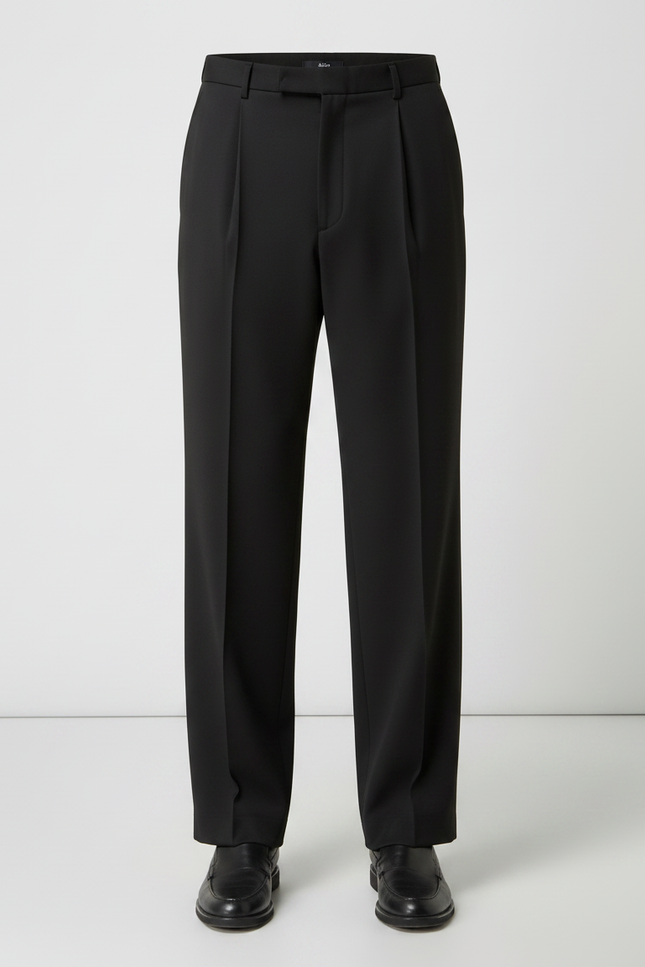 Pantalon À Pince Noir Droit Ample Plissé Élégant - Polyester - vue 3