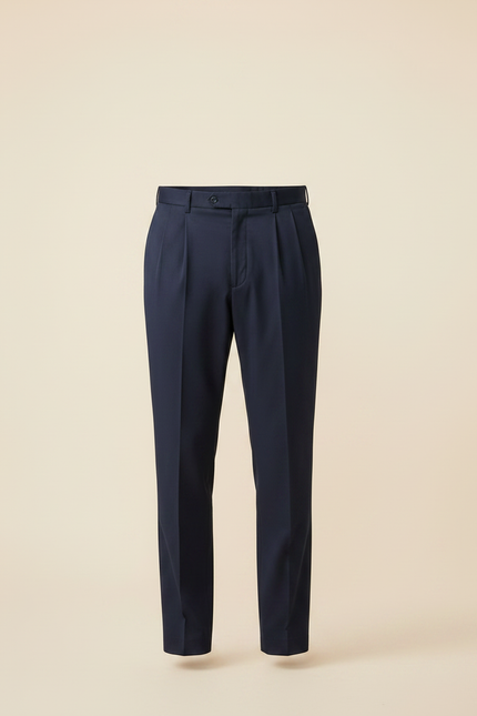 Pantalon À Pince Bleu Marine Plissé Élégant Droit - Gabardine - vue 3