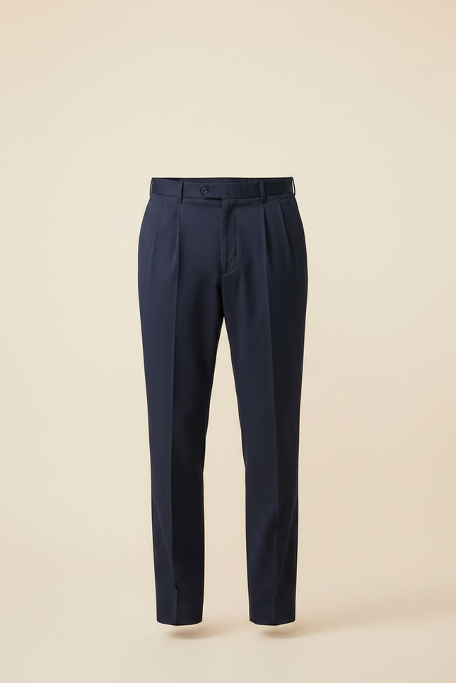 Pantalon À Pince Bleu Marine Plissé Élégant Droit - Gabardine - vue 3
