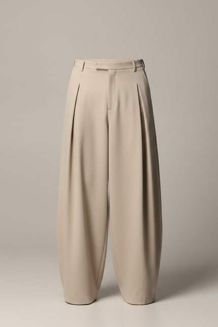 Pantalon À Pince Beige Plissé Ample Moderne Fluide - Polyester - vue 3