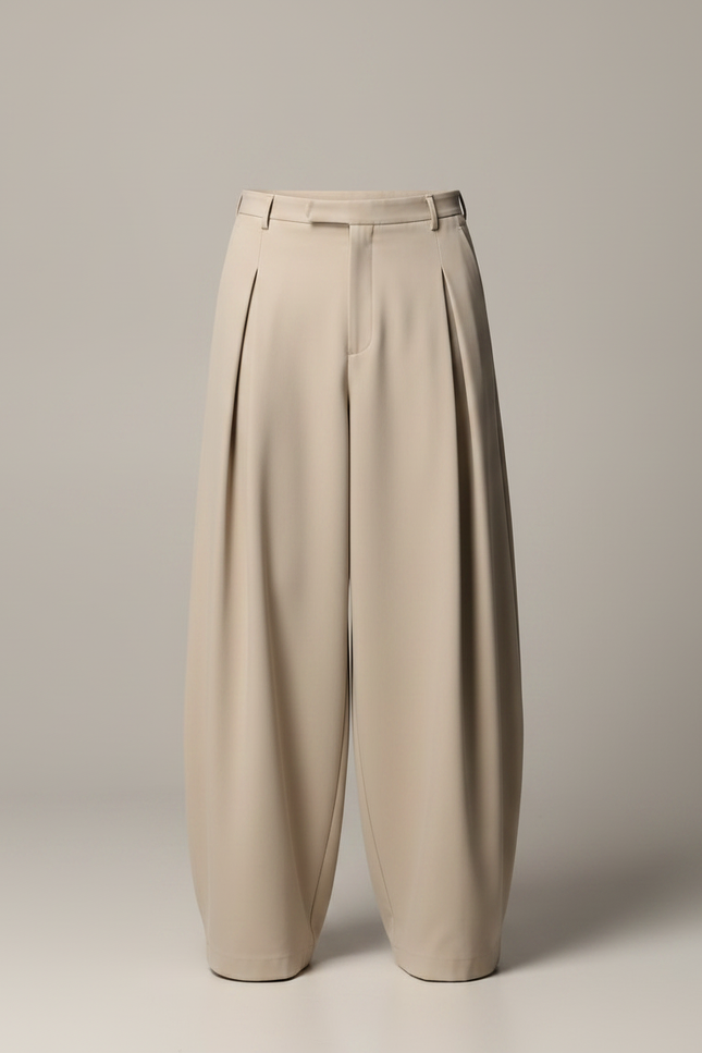 Pantalon À Pince Beige Plissé Ample Moderne Fluide - Polyester - vue 3