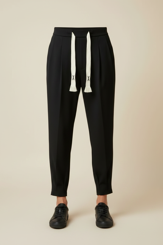 Pantalon À Pince Noir Plissé Décontracté Homme Cordon - Gabardine - vue 3