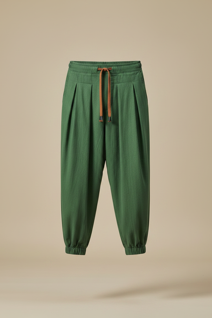 Pantalon À Pince Vert Ample Coton Décontracté Homme - vue 3