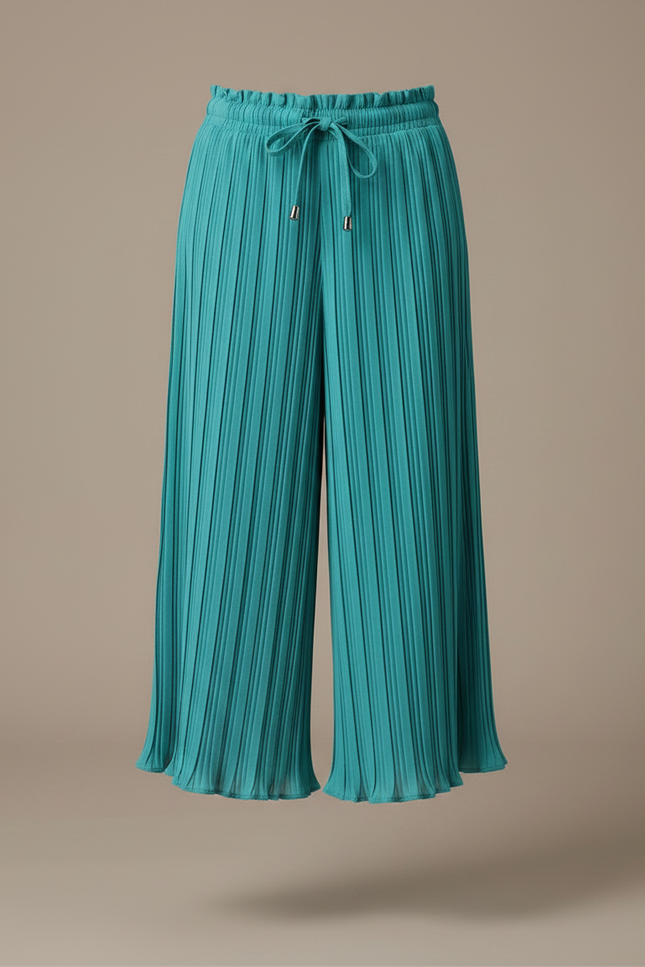 Pantalon À Pince Plissé Fluide Ample Turquoise Fille - Bleu Polyester - vue 3