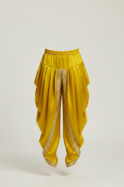 Pantalon À Pince Jaune Satiné Plissé Doré Enfant - vue 3