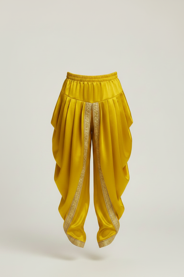 Pantalon À Pince Jaune Satiné Plissé Doré Enfant - vue 3