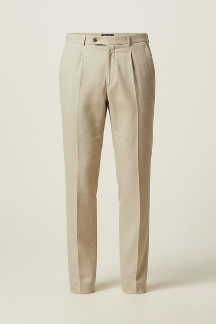 Pantalon À Pince Beige Plissé Droit Élégant Lin - vue 3