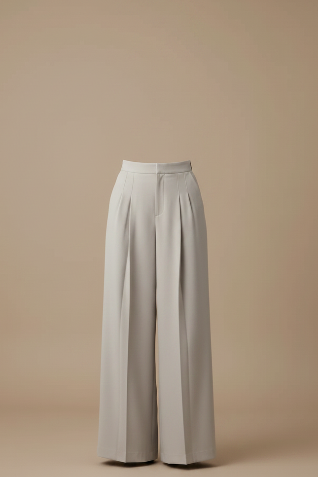 Pantalon À Pince Gris Clair Ample Plissé Fluide - Polyester - vue 3