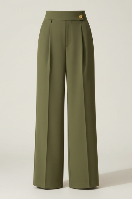 Pantalon À Pince Vert Militaire Ample Fluide Femme - Kaki Viscose - vue 3