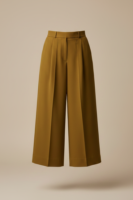 Pantalon À Pince Plissé Fluide Vert Kaki Ample Élégant - Polyester - vue 3