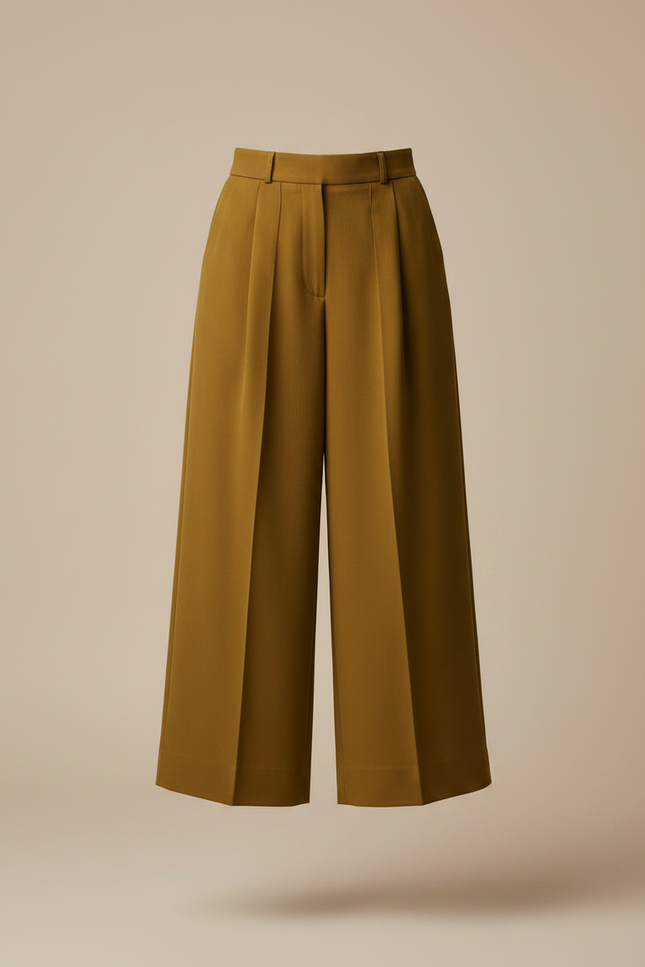 Pantalon À Pince Plissé Fluide Vert Kaki Ample Élégant - Polyester - vue 3