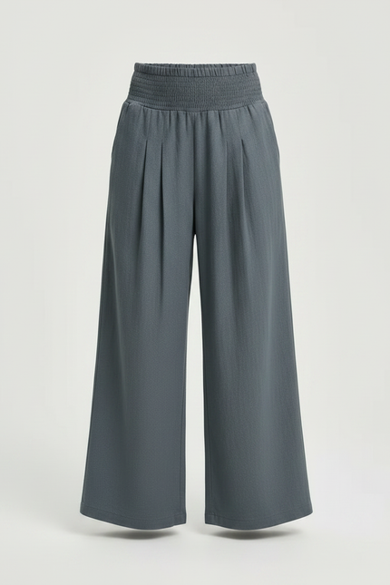 Pantalon À Pince Gris Ample Plissé Confortable Enfant - Lin - vue 3