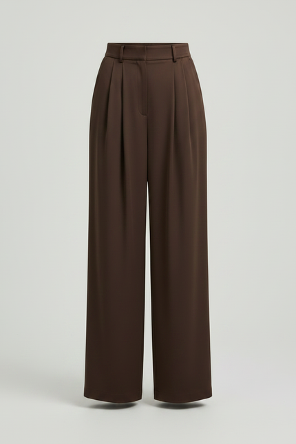Pantalon À Pince Marron Plissé Ample Taille Haute Fluide - Polyester - vue 3