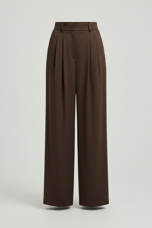 Pantalon À Pince Marron Plissé Ample Taille Haute Fluide - Polyester - vue 3