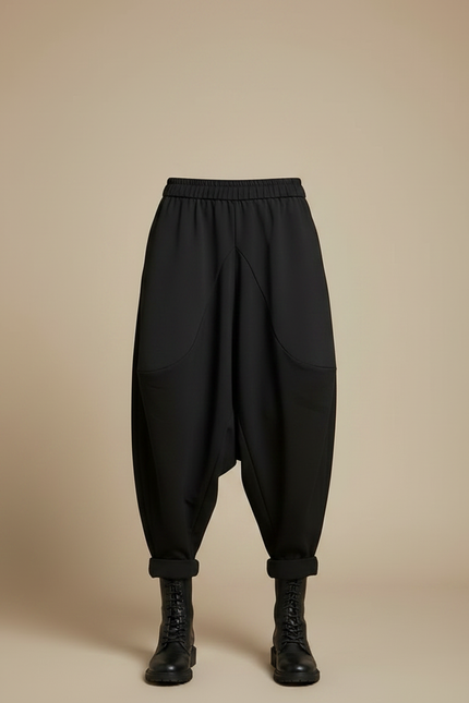 Pantalon À Pince Noir Ample Décontracté Harem Femme - Polyester - vue 3