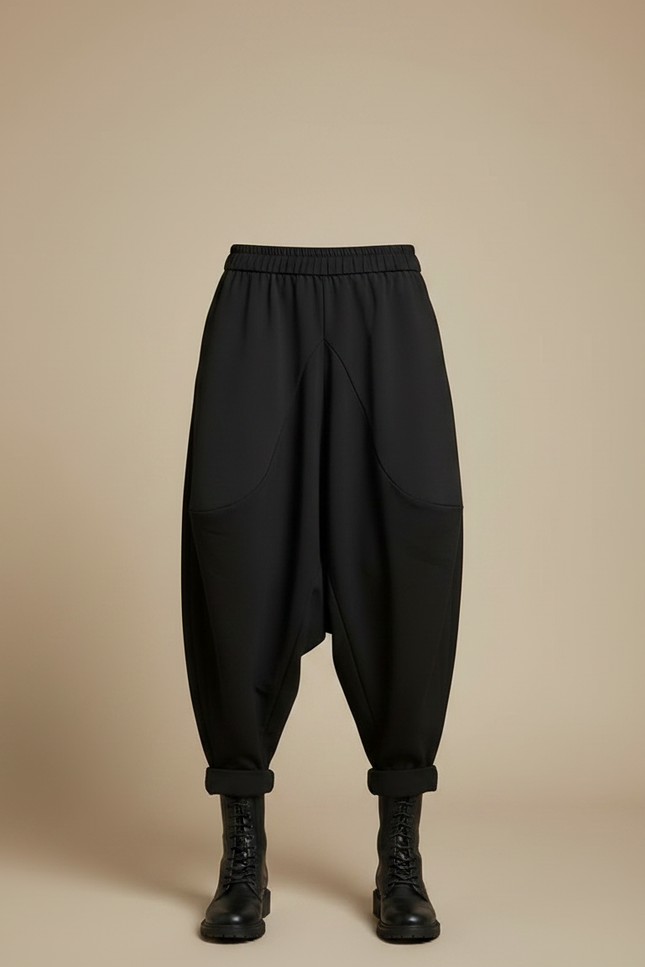 Pantalon À Pince Noir Ample Décontracté Harem Femme - Polyester - vue 3