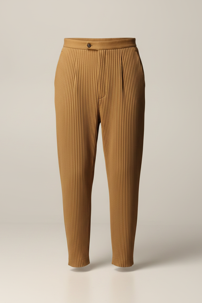 Pantalon À Pince Marron Plissé Décontracté Ample Homme - Camel Maille - vue 3