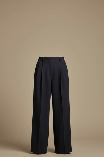Pantalon À Pince Bleu Marine Ample Laine Plissé Élégant - vue 3