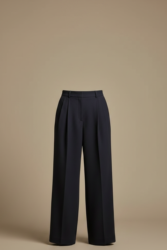 Pantalon À Pince Bleu Marine Ample Laine Plissé Élégant - vue 3