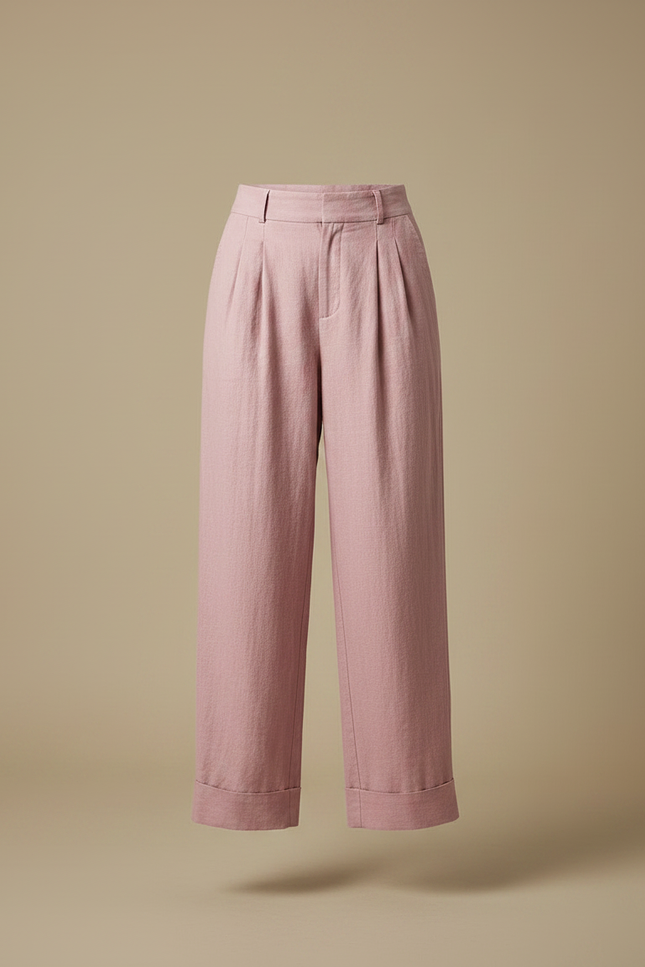 Pantalon À Pince Rose Ample Lin Coton Fluide - vue 3