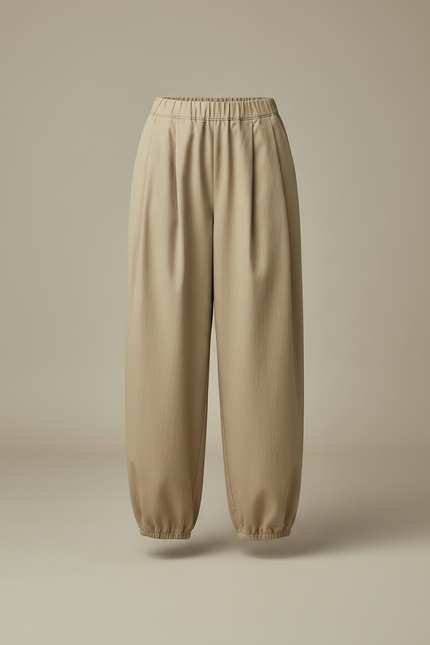 Pantalon À Pince Beige Ample Plissé Décontracté Coton - vue 3