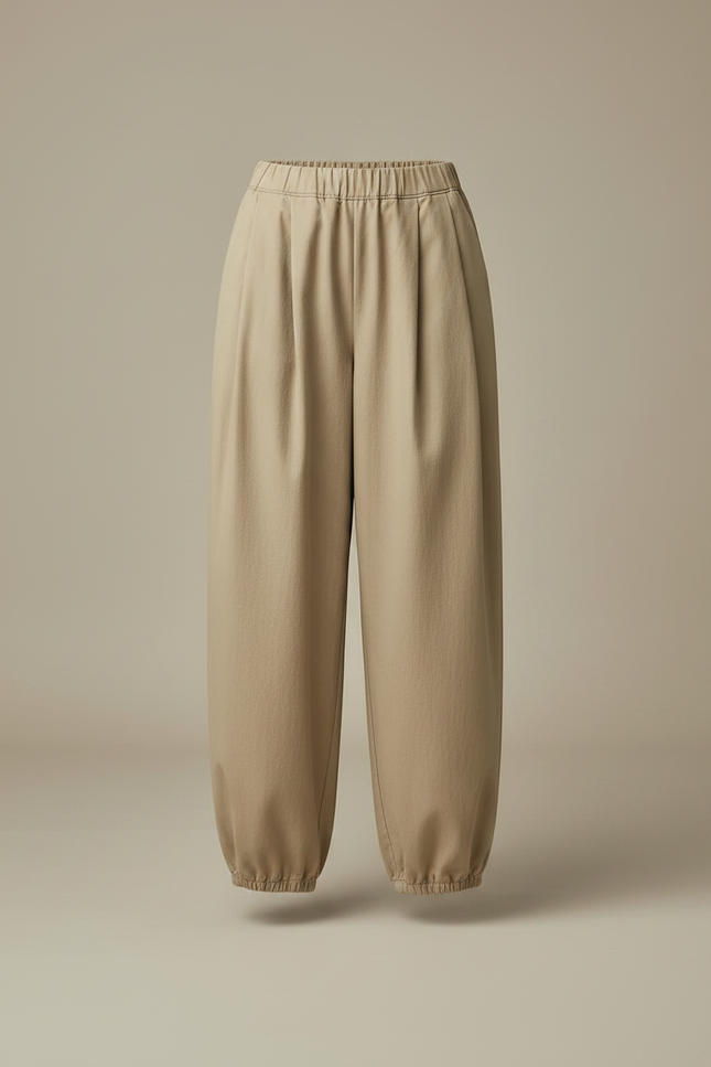 Pantalon À Pince Beige Ample Plissé Décontracté Coton - vue 3
