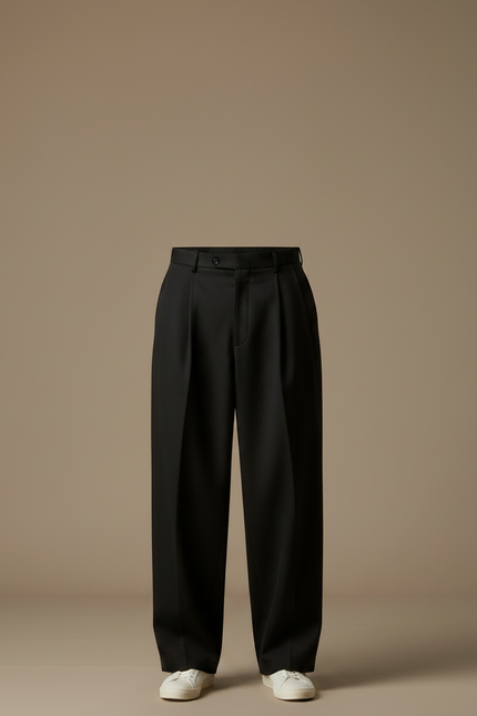 Pantalon À Pince Noir Ample Plissé Homme Décontracté - Gabardine - vue 3