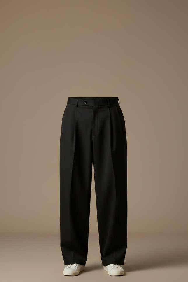 Pantalon À Pince Noir Ample Plissé Homme Décontracté - Gabardine - vue 3