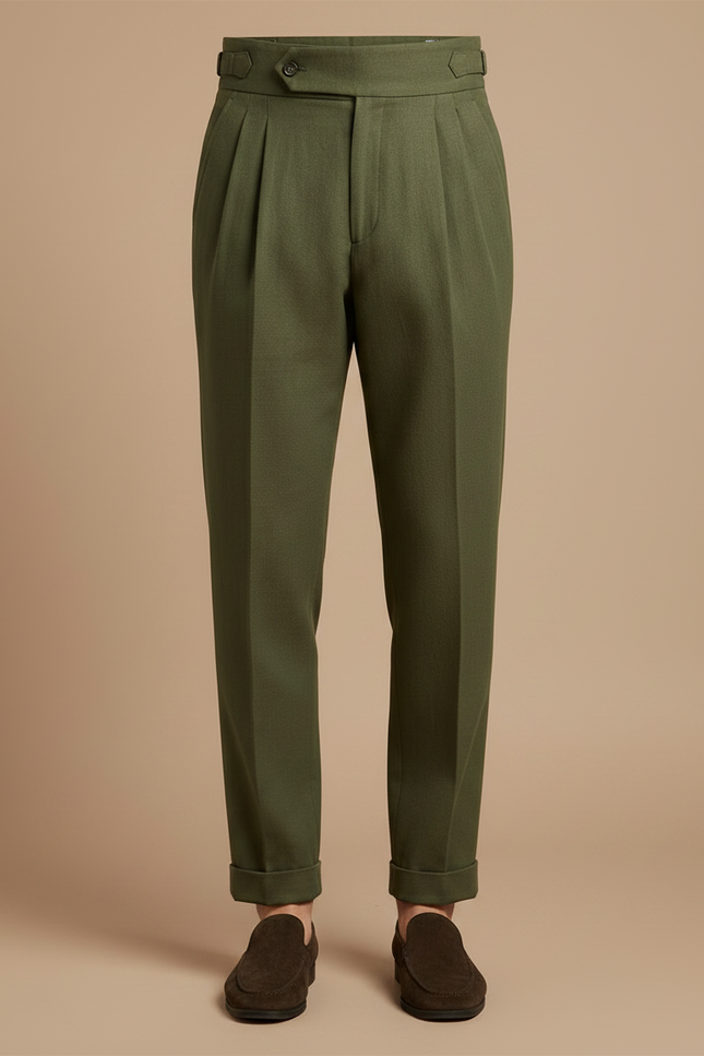 Pantalon À Pince Vert Olive Plissé Taille Haute Décontracté - Gabardine - vue 3