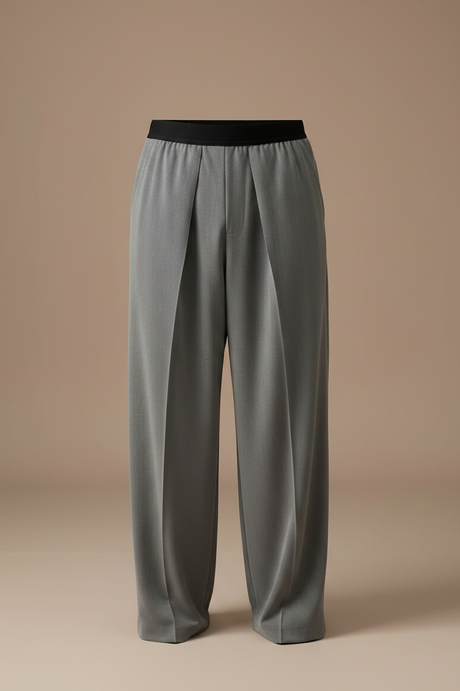 Pantalon À Pince Gris Large Fluide Homme Élégant - Polyester - vue 3