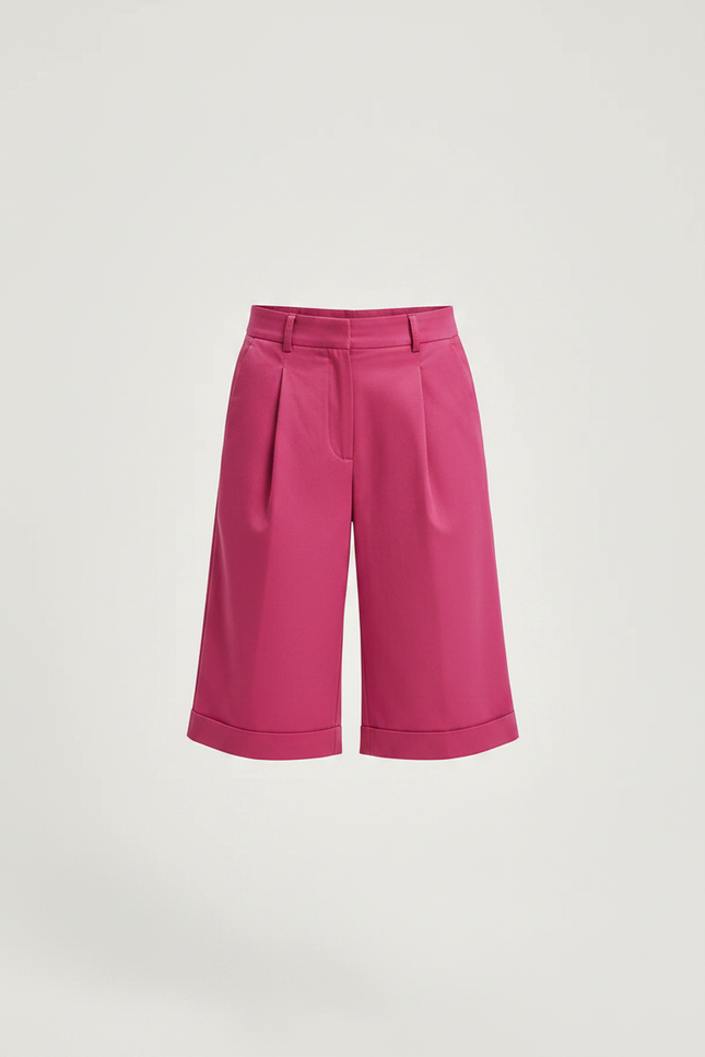 Pantalon À Pince Fuchsia Plissé Ample Court Fille - Rose Gabardine - vue 3